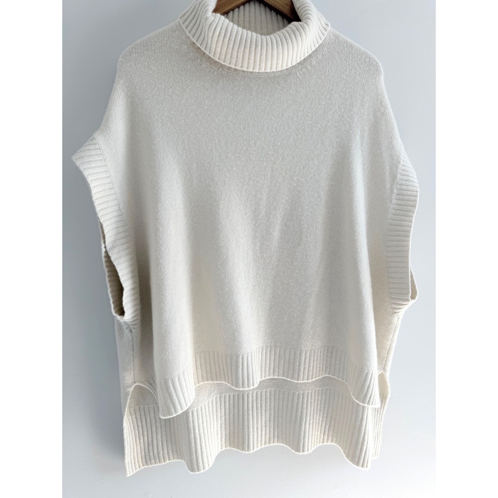 BCBGMAXAZRIA Turtleneck Poncho Cream Wool Cashmere Oversized Minimalist Large